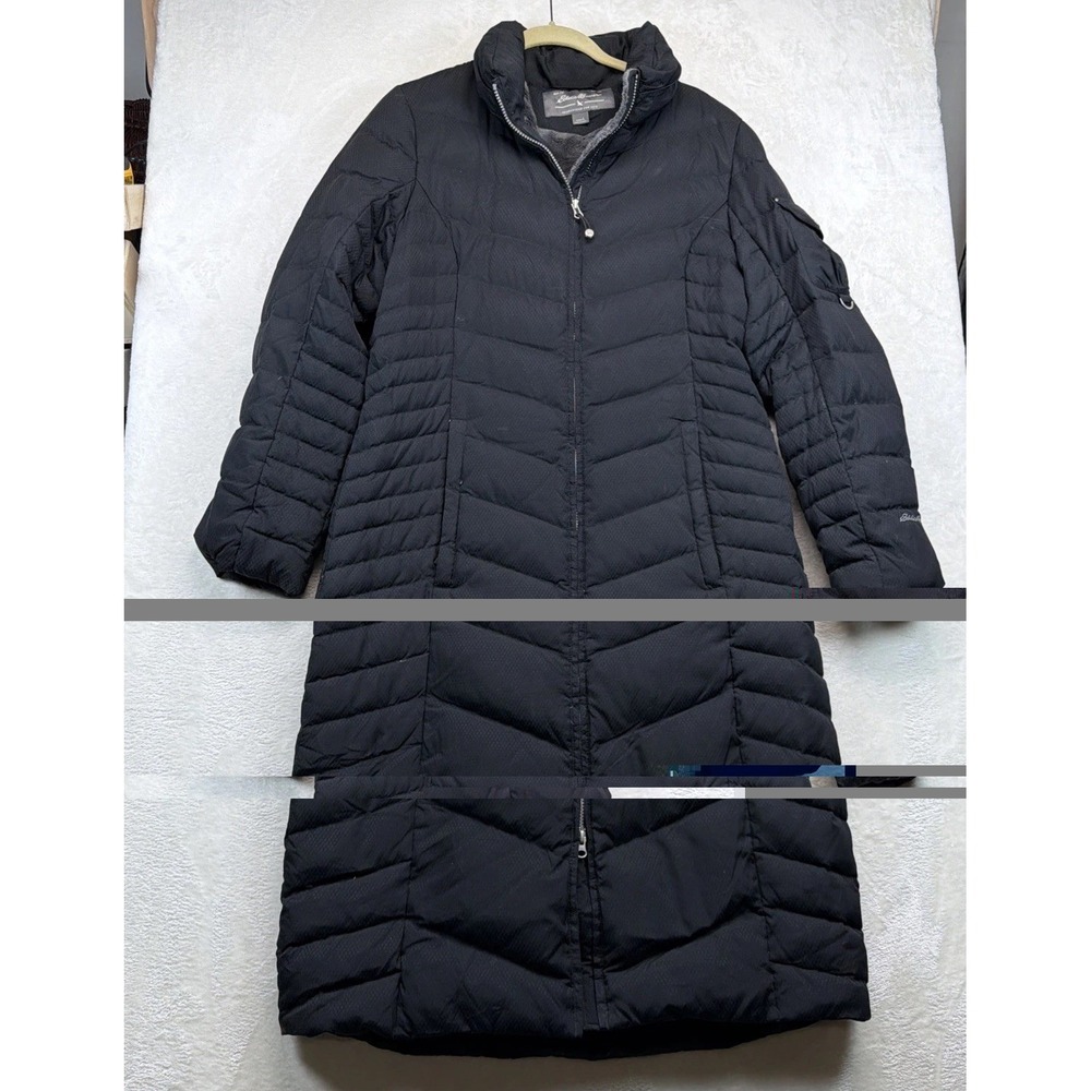 Eddie Bauer Women's Long Down Puffer Parka Black Quilted Winter Coat Large